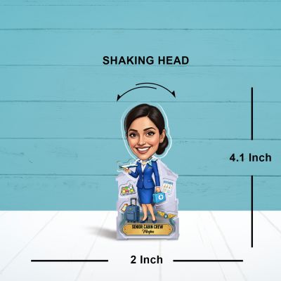Personalized Senior Cabin Crew Bobblehead Caricature Gift for Air Hostess, Flight Attendants & Cabin Crew Desktop Decor for Home & Study Table | Battery Powered Moving Head